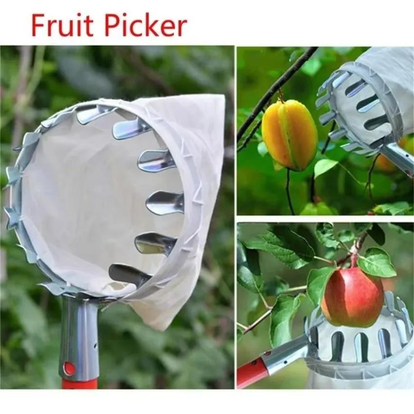 [1005009339051729-12000048801859960] 1 Pcs High Altitude Fruit Picking Stainless Steel Telescopic RodFruit Catcher Collection Pouch Farm Picker Fruit Supplies Tools